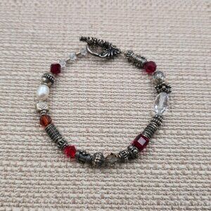 7 Inch Sterling Silver Handmade Crystal And Pearl Bracelet B966